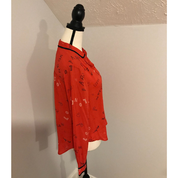 Anthropologie Maeve Art House Red Paris London Milan Button Down Blouse-Size 0 - Picture 2 of 9